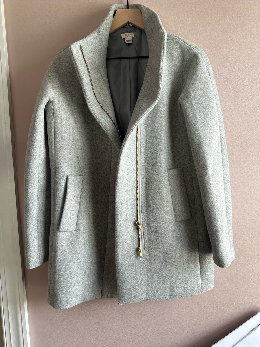 J. Crew Light Gray Wool Pea Coat with Gold Zipper